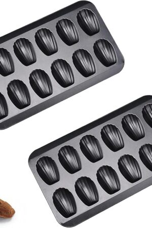 2 Pack Madeleine Pan, Spherical Scallop Madeline Bakeware 12-Cavity Heavy Duty Nonstick Madeleine Trays for Oven Baking