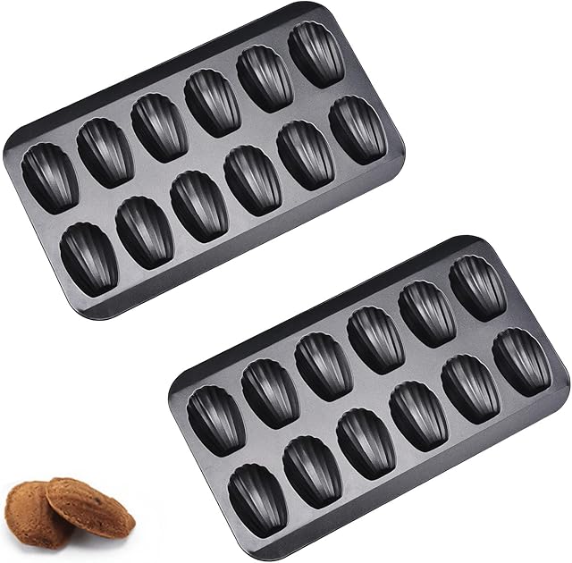 2 Pack Madeleine Pan, Spherical Scallop Madeline Bakeware 12-Cavity Heavy Duty Nonstick Madeleine Trays for Oven Baking