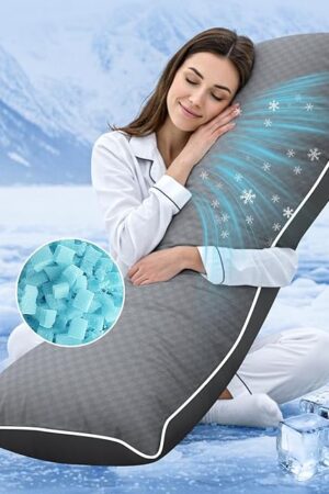 YZ HOME Cooling Body Pillow for Adults- Pillow Insert with Shredded Blue Memory Foam, Soft Support for Side Sleepper, Pregnant Women, Back Pain Relief, Washable Pillowcase (20x54 Inch, Grey)