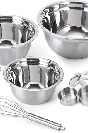 COOK WITH COLOR Stainless Steel Mixing Bowls Set - Nesting Bowls with Non-Slip Bottom and Easy-Grip Handles, Silver, 12 Pieces