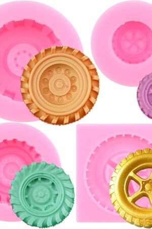 Zixiang 3D Round Tire Fondant Mold Truck Wheel Shape Silicone Mold For Cake Decorating Cupcake Topper Polymer Clay Candy Chocolate Gum Paste Set Of 4