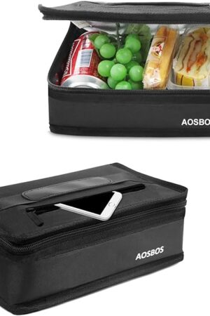 Aosbos Small Insulated Lunch Bag - Compact Lunch Box for Portion Control, Work & Office, Black