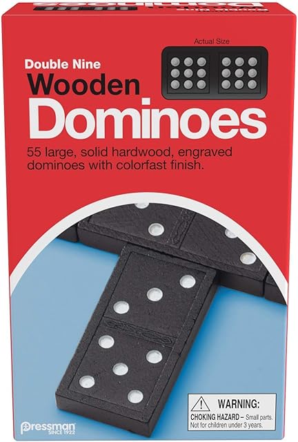 The Pressman 1621-12 Double Nine Wooden Dominoes, 5"