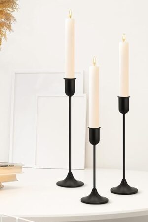 Candle Holder - 3 PCS Candlestick Holders - Vintage Candle Stick Holder - Modern Decorative Centerpiece - Cozy Atmosphere Gift for Home Decor, Wedding, Dinning, Party - Black Taper