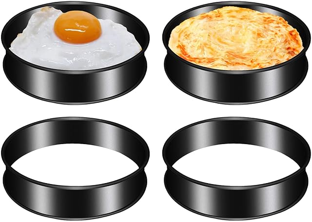 4Pack Crumpet Rings NONSTICK English Muffin Rings 4"-Round Egg Ring -Stainless Steel for Cooking Baking-Round Metal Cooking Ring (4-inch-4PCS)