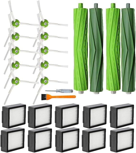 Replacement Parts accessories for iRobot Roomba e5 e6 i1 i2 i3 i3+ i4 i5 i6 i6+ i7 i7+ i8 i8+ j5 j6 j7 j8,for Roomba i e&j Series Vacuum Cleaner(2 Set Roller Brushes,10 HEPA Filters,10 Side Brushes)