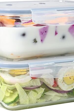 4pc Set of 8 Cup Large Glass Food Storage Containers with Lids - Airtight Meal Prep Container with Lid Lock - Freezer Microwave & Oven Safe Clear Lunch Bowl, Stackable Baking Pantry Organizer