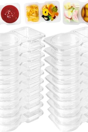 20 Sets Double Compartment Condiment Containers with lids, Reusable Snack Pack Containers, Used For Portioning Fruits,Storing Food Dips and Carrying Snacks