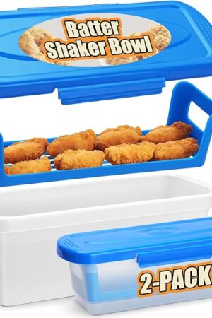 Batter Bowl with Lid, 2-Pack Fish Batter Shaker, Better Breader Shaker Bowl with Breading Shaker Tray, Batter Bowl with Lids Shaker for Frying Chicken Wings Fish Onion Rings Veggies