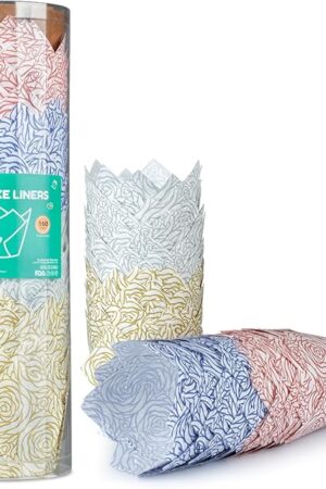 160pcs Tulip Paper Cupcake & Muffin Liners Oil Resistant - Standard Size 4 Colors Rose Pattern Baking Cups Cupcake Wrappers, Model BK010