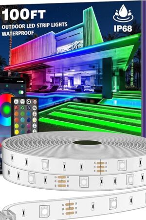 AILBTON 100ft Outdoor LED Strip Lights Waterproof,IP68 Outside Led Light Strips Waterproof with Bluetooth App Remote Control,Music Sync RGB Exterior Led Rope Lights,for Balcony,Deck,Roof,Garden,Pool