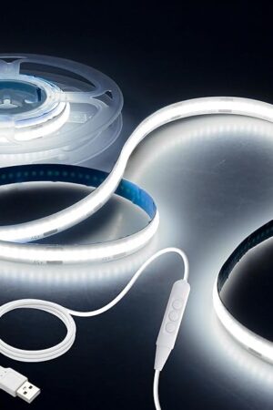Aclorol 1M 5V COB LED Strip Light White 6000K Dimmable USB Powered TV LED Backlights 3.28FT 320Leds Flexible LED Tape Light Ultra Bright for 3D Printer Kitchen Under Cabinet Home Decoration CRI>85