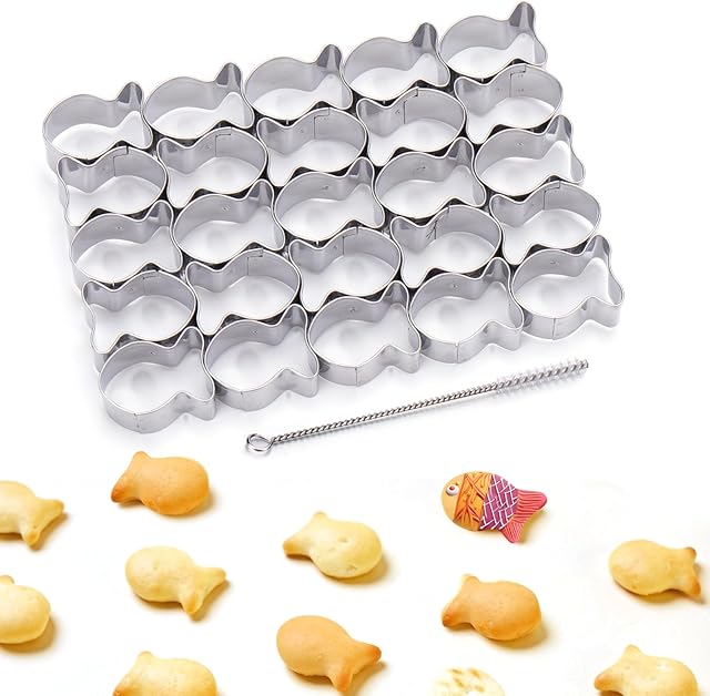 AIERSA Gold Fish Cracker Cutter,25 Cavity Fish Cookie Cutter,Mini Gold Fish Shapes Molds for Cookie,Non-stick Dough, Stainless Steels Cookie Cutters Mold for Baking