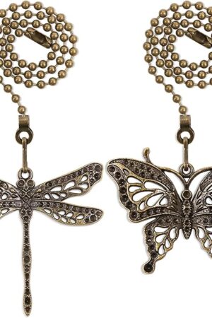 Bronze Ceiling Fan Pull Chain Extender,Dragonfly and Butterfly Decorative Fan Chain Pendant Extension,12in 3mm Beaded Fan String Chain Ornaments with Connector for Fan Lamp,2Pack
