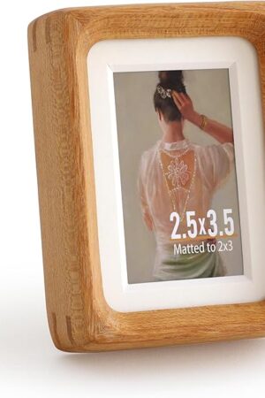 2.5x3.5 Natural Wood polaroid Picture Frame Matted to 2x3 with Plexiglass, Teak Solid Wood Small Photo Frame,For TableTop and Wall Mounting