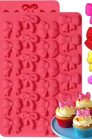 Bow Chocolate Silicone Molds, 2 Pack 48 Cavities Mini Bows Sugar Candy Molds Bowknot Cake Pop Mold DIY Cupcake Toppers Cake Decorating for Birthday Wedding Party