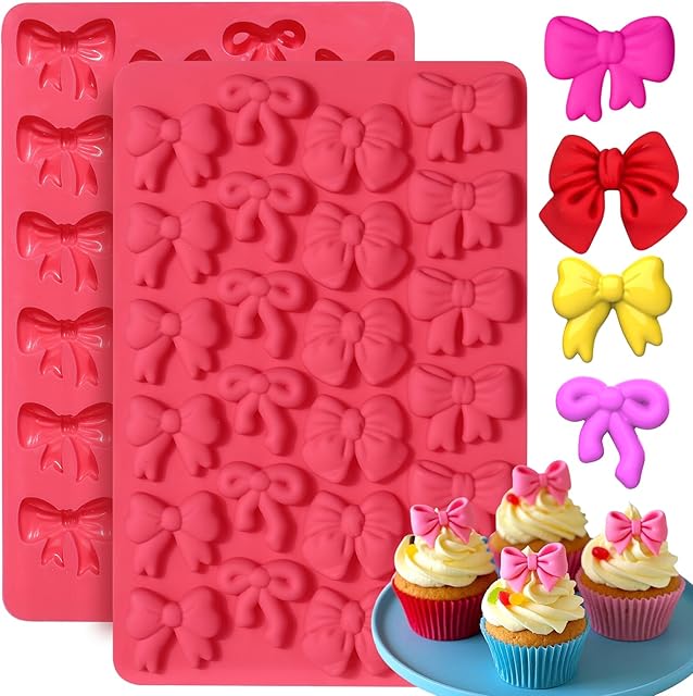 Bow Chocolate Silicone Molds, 2 Pack 48 Cavities Mini Bows Sugar Candy Molds Bowknot Cake Pop Mold DIY Cupcake Toppers Cake Decorating for Birthday Wedding Party