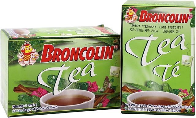Broncolin Tea, Natural Remedy, Herbal Tea made with Plant Extracts, 2-Pack of 25 Tea Bags, 2 Boxes