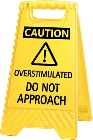 Caution Overstimulated Do Not Approach Office Decor Funny Desk Sign for Women Coworkers Sarcastic Desk Decor Multi-functional Phone Holder Mirror Table Sign White Elephant Gifts
