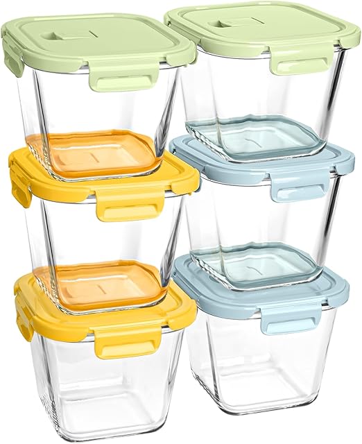 Glass Soup Containers with Lids 32 oz, 4 Cup Borosilicate Glass Food Storage Containers, Microwave & Freezer Safe Jars, Small Square Meal Prep Bowl for Salad, Fruit, Lunch, Ice Cream, Travel, 6 Pack