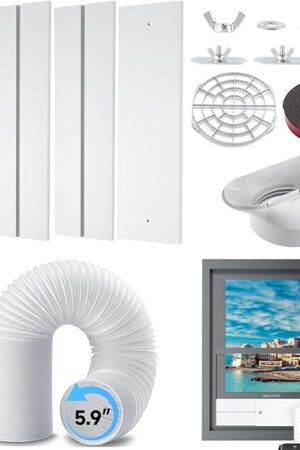 BAFFOGY Portable Air Conditioner Window Kit with Hose, 5.9“ Diameter 59? Length Adjustable Window Seal Kit for Horizontal or Vertical Window/AC Units