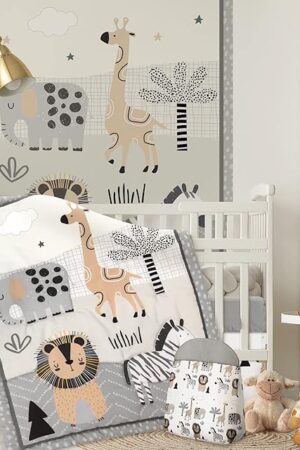 4 Piece Woodland Forest Animals Crib Bedding Set Standard Size Soft Neutral