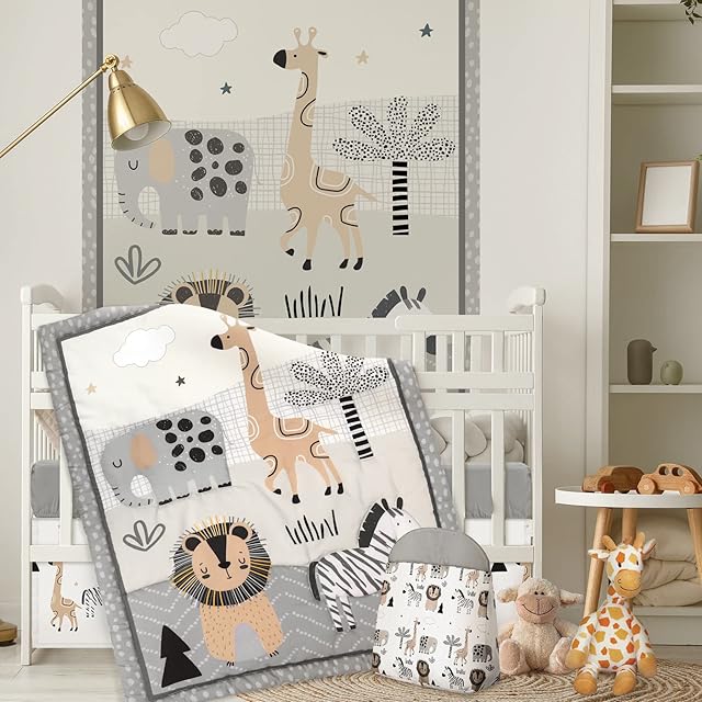 4 Piece Woodland Forest Animals Crib Bedding Set Standard Size Soft Neutral