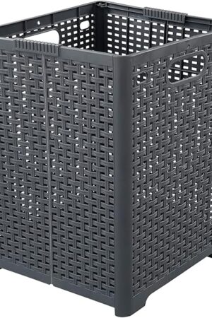 1-Pack Plastic Collapsible Laundry Hamper, Foldable Laundry Storage Baskets, Gray
