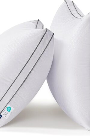 Bedsure Queen Pillows Set of 2 - Fluffy Bed Pillows for Sleeping, Hotel Quality, Diamond Quilted Design, Gusseted Supportive Down Alternative Filling for Back, Stomach, Side Sleepers
