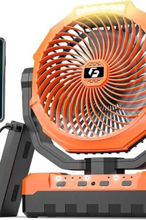 3-in-1 Camping Fan - Detachable Rechargeable Battery Operated Fan with Light & Hook for Tent, Outdoor - USB Table Fan with 4 Speeds for Picnic, BBQ, Fishing, Travel, Hurricane