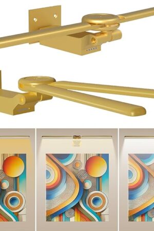 2 Pack Picture Light for Wall, 18in Rechargeable Wall Art Light with Timer and Dimmable, Battery Operated Painting Frame Light with Remote Control for Bedroom, Living Room, Dartboard (Gold)