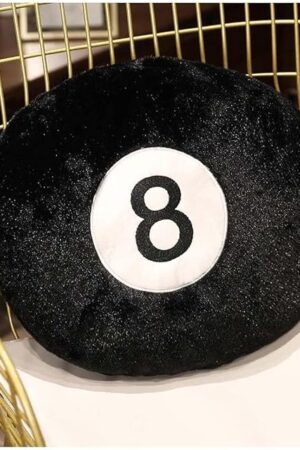 Cyprinus Carpio Emulation Black Billiards 8 Ball Stuffed Pillow, Soft Round Sleeping Cushion for Home Bed Sofa Couch Decor (1, 14 * 14 Inch)