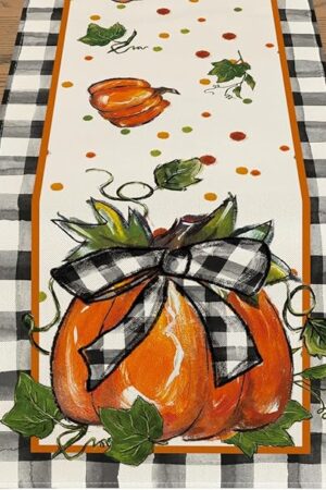 Artoid Mode Pumpkin Bow Buffalo Plaid Fall Table Runner,Seasonal Autumn Kitchen Dining Table Decoration for Home Party Decor 13x72 Inch
