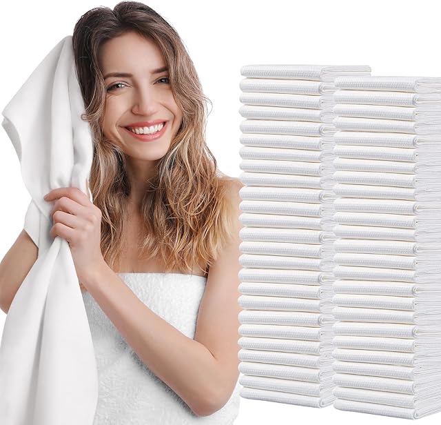 Disposable Bath Hair Drying Towels, 50 Count Super Absorbent Large Luxury Towels, Salon & Spa Yoga Camping Trips for Hair, Face, Body 16" x 31.5"