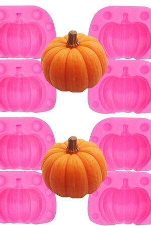 4 Pairs Halloween 3D Pumpkin Silicone Molds, Mini Pumpkin Chocolate Candy Fondant Mold for Thanksgiving Fall Baking, Autumn Fondant Cake Decorating Chocolate Candy Clay Moulds for Fall Thanks Giving