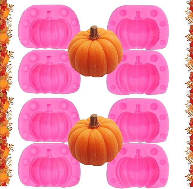 4 Pairs Halloween 3D Pumpkin Silicone Molds, Mini Pumpkin Chocolate Candy Fondant Mold for Thanksgiving Fall Baking, Autumn Fondant Cake Decorating Chocolate Candy Clay Moulds for Fall Thanks Giving