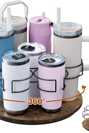 Water Bottle Organizer for Stanley 20/30/40oz, Rotating Cup Holder, Bottle Organizer for Simple Modern Owala Yeti, Tumbler Lazy Susan, Vintage Brown