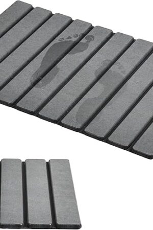 AWW Foldable Stone Bath Mat, Super Absorbent Diatomaceous Earth Mats, Non-Slip 23.6 x 15.5 Inch Quick Drying Mat, Compact and Easy to Store Bath Mats for Bathroom, Easy to Clean, Grey