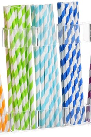 Clear Acrylic Straw Holder for Cabinet Door - Reusable Straw Organizer with Adhesive Backing, Space-Saving Kitchen Storage for Counter/Cupboard (Large, Transparent)