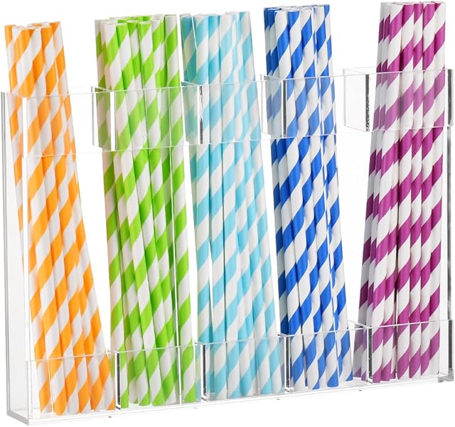 Clear Acrylic Straw Holder for Cabinet Door - Reusable Straw Organizer with Adhesive Backing, Space-Saving Kitchen Storage for Counter/Cupboard (Large, Transparent)