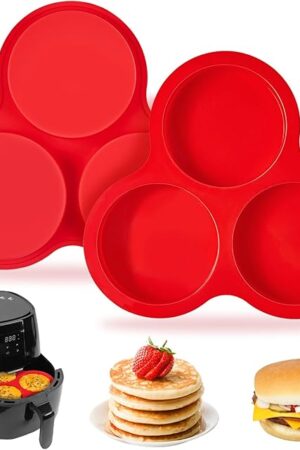2 Pack Air Fryer Silicone Egg Molds, 4 Inch Jumbo Round Muffin Top Pans for Breakfast Sandwiches, Egg Bites, Hamburger Buns, Tart, Pancake