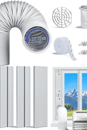 CASSAIO Portable Air Conditioner Window Kit,Seamless Portable AC Window Vent Kit with 5.9" Universal Exhaust Hose Adapter,Adjustable Window Seal Plates for Sliding Window