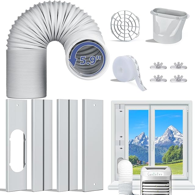 CASSAIO Portable Air Conditioner Window Kit,Seamless Portable AC Window Vent Kit with 5.9" Universal Exhaust Hose Adapter,Adjustable Window Seal Plates for Sliding Window