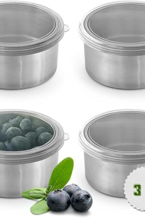 4 X 3oz Stainless Steel Containers with Lids - Leakproof w/Silicone Lids - BPA Free - Dishwasher & Freezer Safe - Portable & Reusable - Small Stainless Steel Snack Cups Dressing Containers