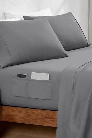 Bare Home Twin XL Sheet Set Dual Pocket - College Dorm Size - Premium 1800 Ultra-Soft Microfiber Extra Long Size- Double Brushed - Deep Pocket - Bed Sheets (Twin XL, Grey)