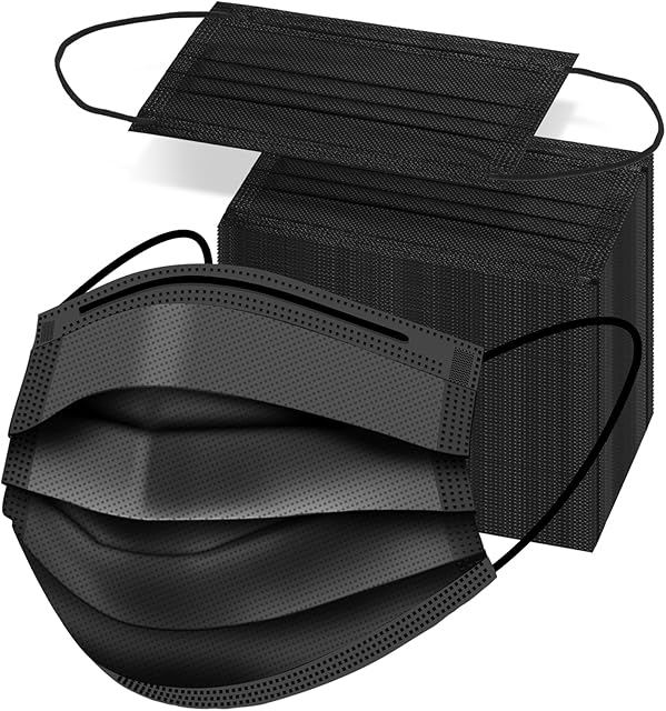 50PCS Disposable Face Masks, Black Masks, 3 Layer Protection Black Disposable Face Masks