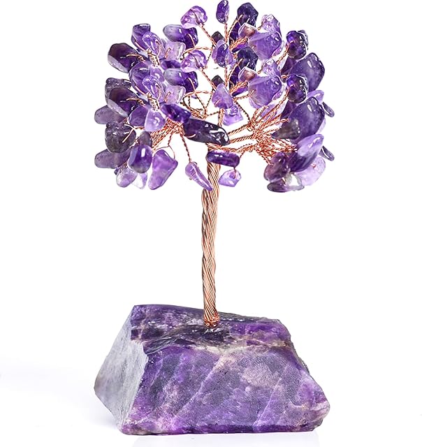 Amethyst Crystal Tree of Life,Money Tree Decorations,Crystals and Healing Stones,Reiki Positive Energy Gemstones,Purple Room Office Desk Feng Shui Decor Meditation Gifts for Women