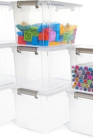 Citylife 8 Packs 6 QT Plastic Storage Bins with Latching Lids Clear Storage Box with handle Stackable Storage Containers for Organizing Snacks, Crafts, Toys, Tools