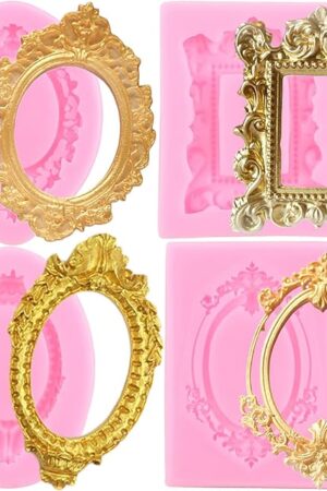 ZiXiang Photo Frame Silicone Molds Baroque Style Picture Frames Fondant Mold For Cupcake Topper Cake Decoration Chocolate Candy Polymer Clay Gum Paste Set Of 4