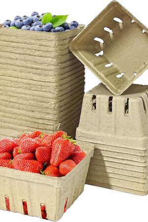 30 Pack Natural Pulp Fiber Berry Basket,Small Molded Produce Vented Basket Kitchen Supplies for Strawberry Blueberry Raspberry, Fruit Tray for Fruit Vegetable Farmer Market Grocery (Small)